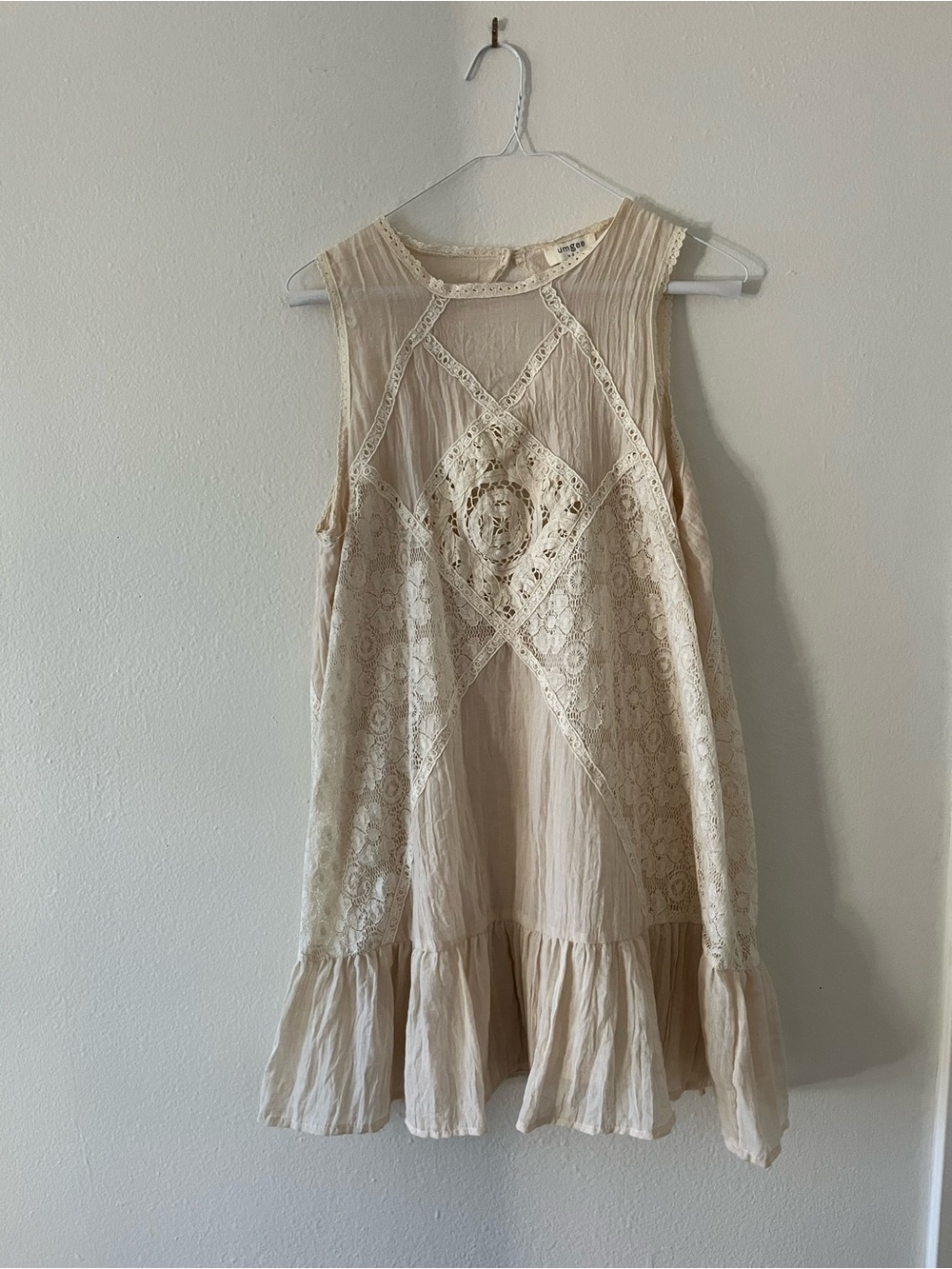 Umgee Cream Lace-Panel Mini Dress